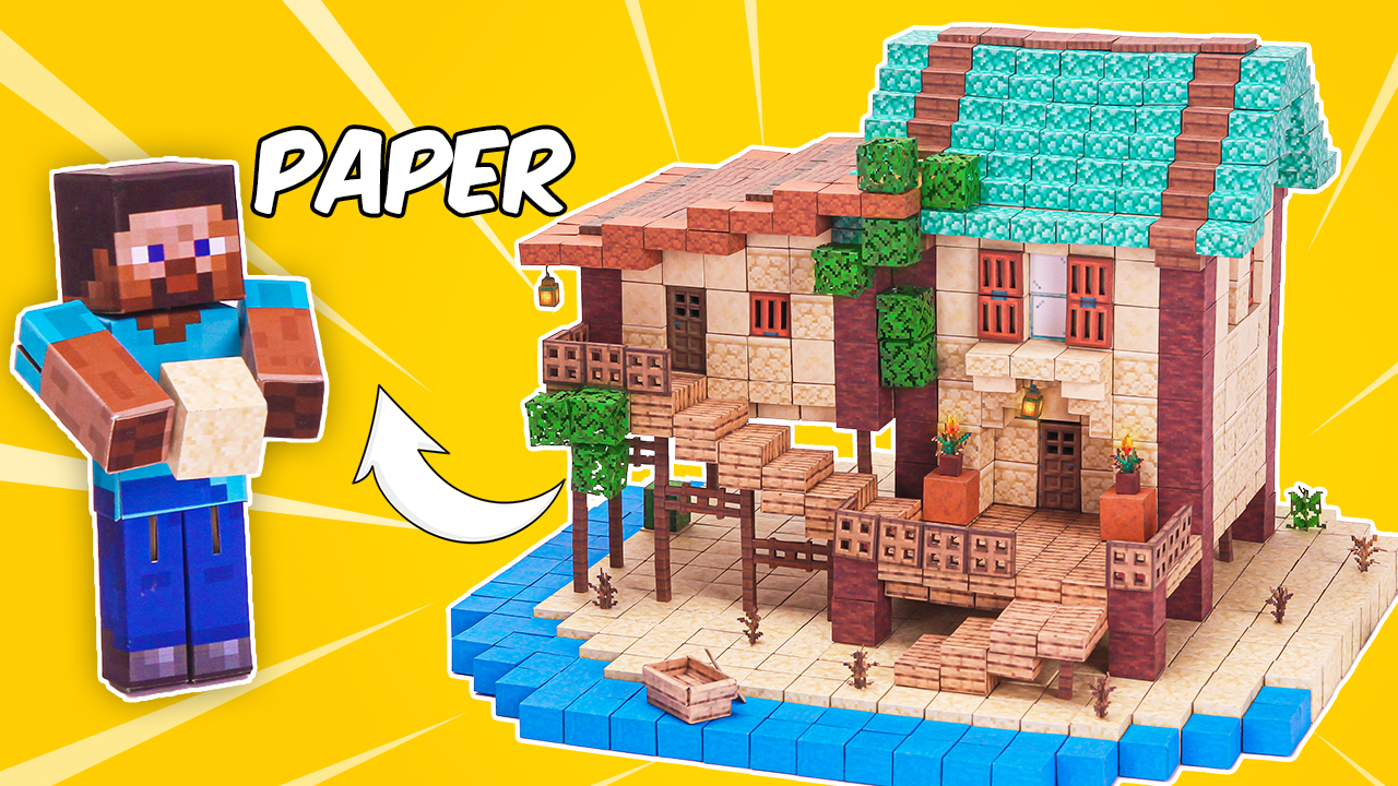 Minecraft beach house using MAGNETIC Paper blocks