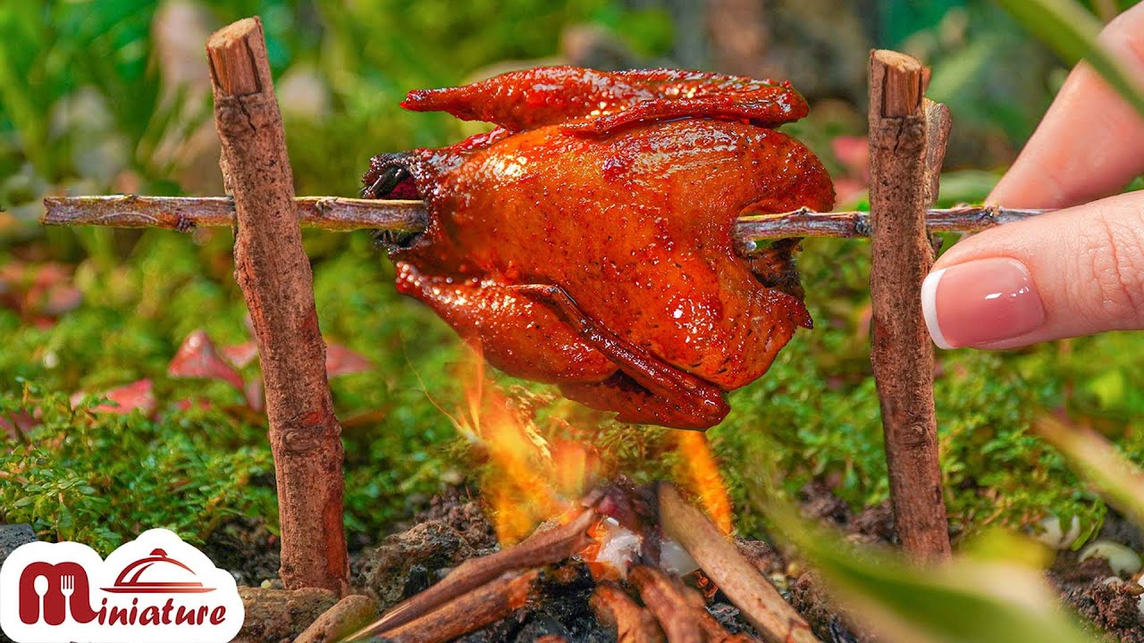 Whole Chicken Roasted in the Mini Forest by Miniature Cooking | ASMR Outdoor Cooking
